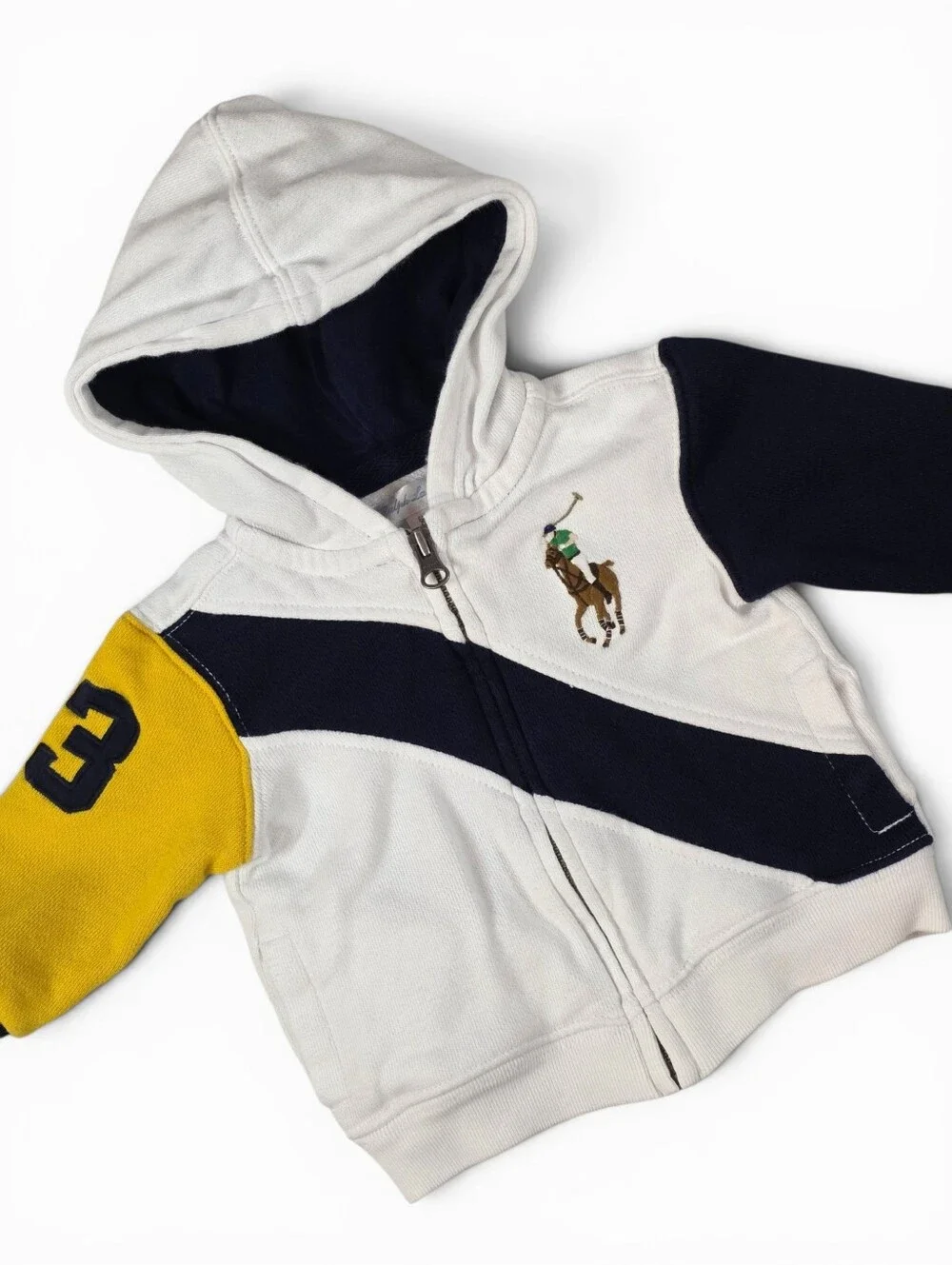 Ralph Lauren Baby Polo Hoodie Zip Jacket 6M Big Flesh Pony Colorblock Cotton